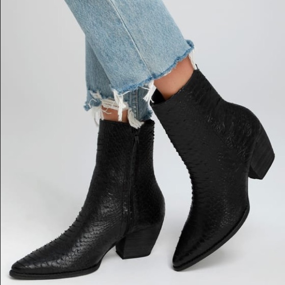 Matisse Caty Black Snake Leather Mid Calf Boots
